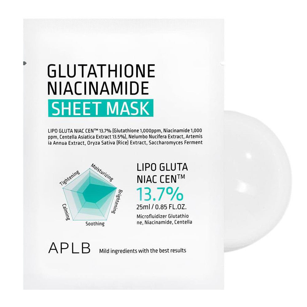 Glutathione Niacinamide Sheet Face Mask 25ml (0.85ml), 10Ea